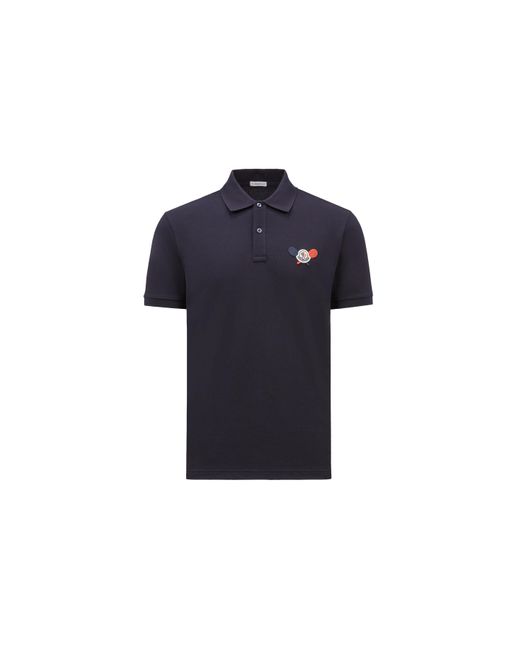 Moncler Tennis Logo Patch Polo Shirt Blue for men