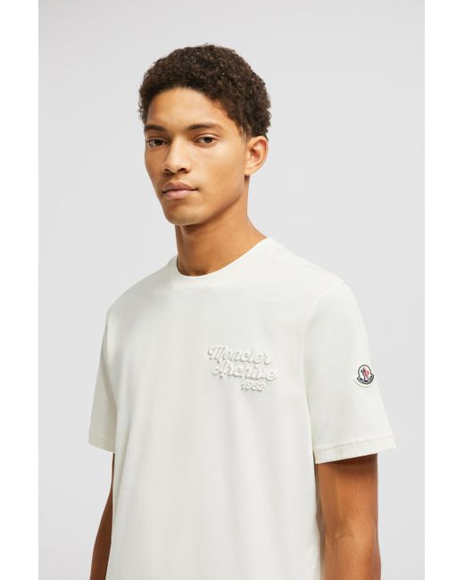 Moncler T-Shirt Aus Baumwolle Mit Gesticktem Logo, Herren, Größe in White für Herren