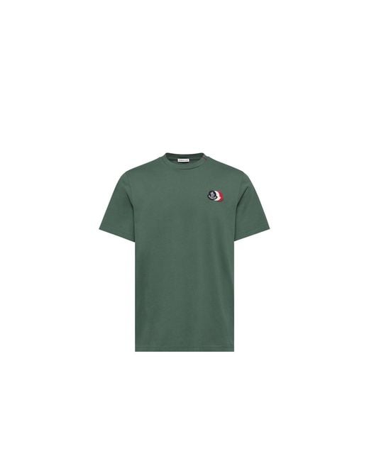 Moncler Green Moncler Embroidered Tricolor Logo Cotton T-Shirt for men