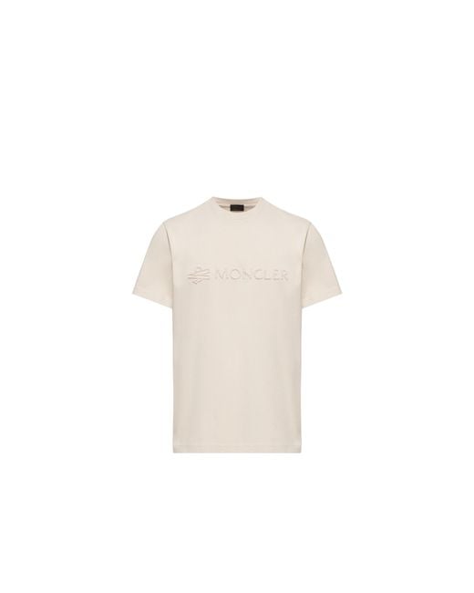 Moncler Natural Moncler Logo Cotton T-Shirt for men