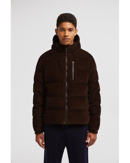 Moncler Brown Corduroy Hooded Down Jacket for men