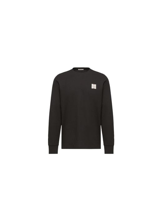 Moncler Black Moncler Tricolour Logo Long Sleeve Cotton T-Shirt for men