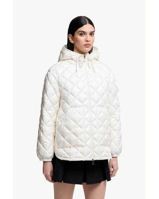 Moncler White Diamond-Quilted Hooded Short Down Jacket