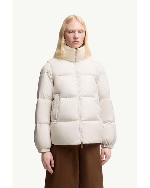 Moncler White Esnaie Teddy-Trimmed Short Down Jaket