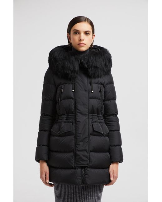 Moncler Black Aphroti Hooded Shearling Long Down Jacket