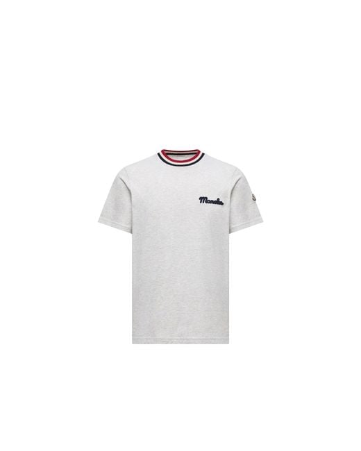 Moncler White Moncler Embroidered Logo Cotton T-Shirt for men