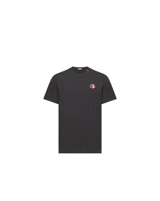 Moncler Blue Moncler Embroidered Tricolor Logo Cotton T-Shirt for men
