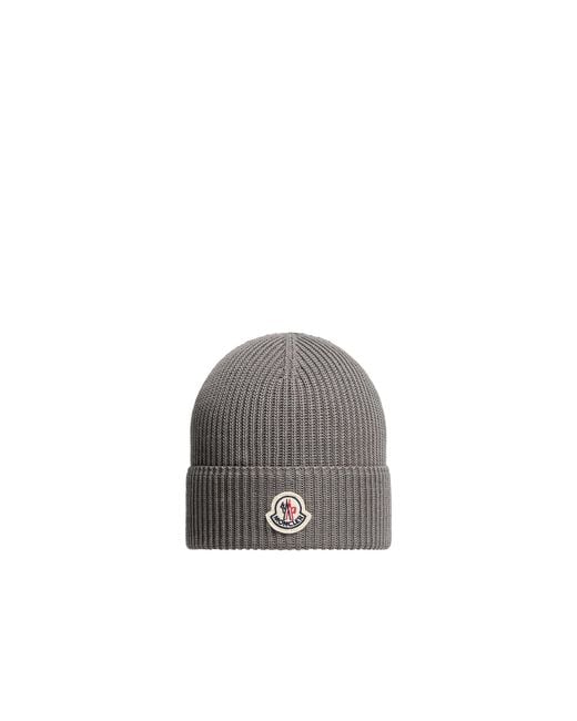 Moncler Gray Moncler Logo Cotton Beanie for men