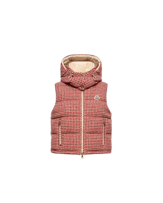 Moncler Red Moncler Niverolle Houndstooth Wool Blend Down Vest