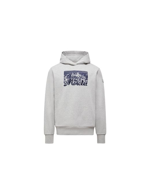Sudadera Con Capucha De Algodón Con Logotipo De Montaña Bordado, Hombre, Talla Moncler de hombre de color Gray