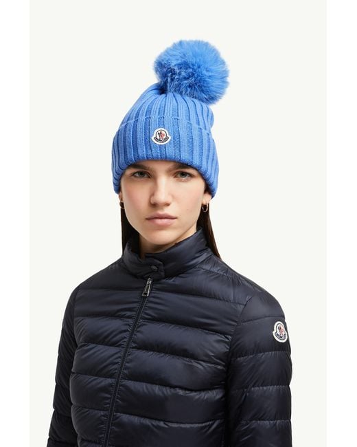 Gorro De Lana Con Pompón, Mujer, Talla Moncler de color Blue