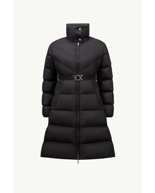 Moncler Black Brou Diagonal-Quilted Long Down Jacket