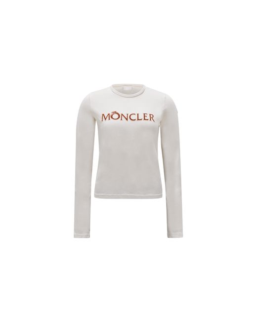 Moncler White Langärmeliges t-shirt mit logo
