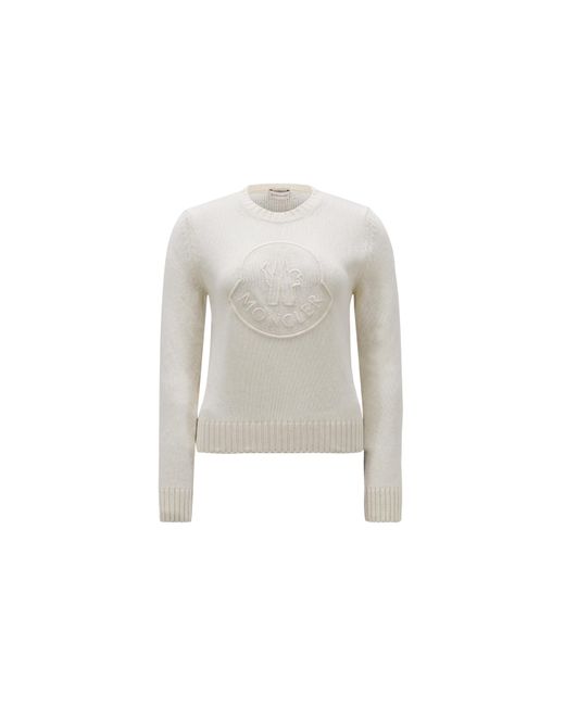 Moncler White Embroidered Logo Cashmere & Wool Jumper