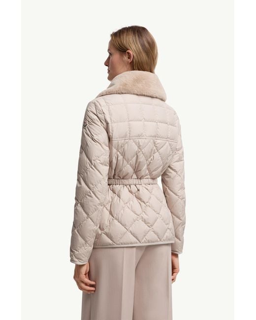 Moncler Natural Cygne Diamond-Quilted Short Down Jacket