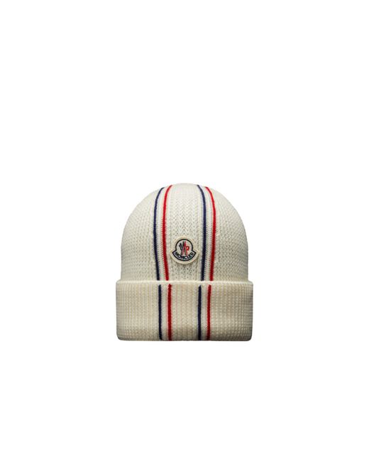 Moncler White Tricolor Wool Beanie for men