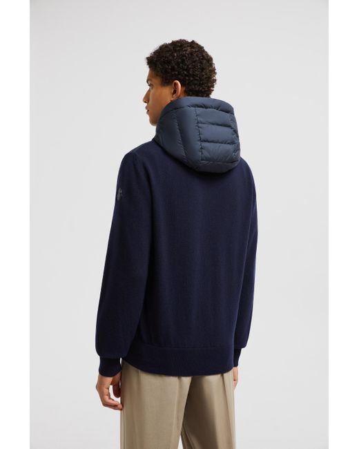 Moncler Blue Wool & Cashmere Padded Zip-Up Hoodie for men