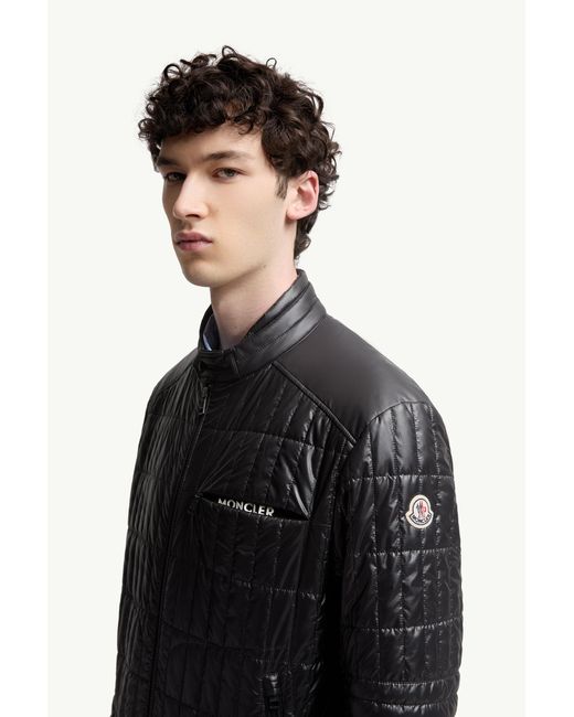 Moncler Black Lasne Vertical-Quilted Padded Biker Jacket for men