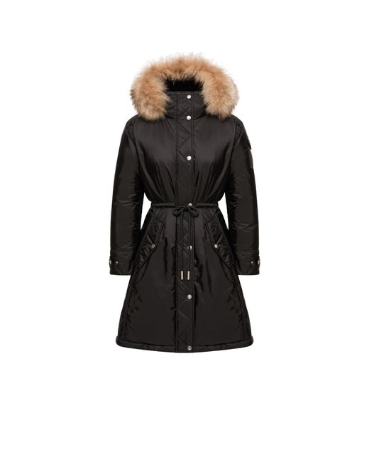 Moncler Black Moncler Moustique Hooded Shearling Trimmed Long Down Parka