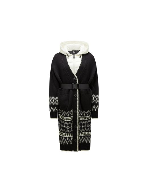 3 MONCLER GRENOBLE Black Alpaca & Wool Jacquard Long Cardigan Multicolor