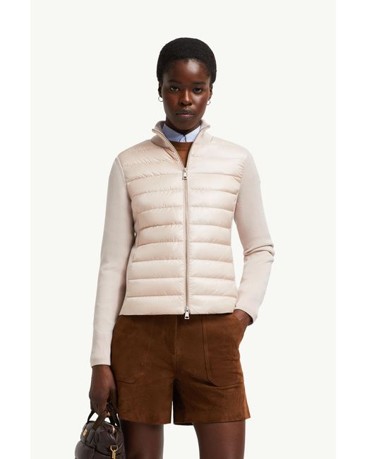 Cardigan Zippé Matelassé En Laine Moncler en coloris Pink