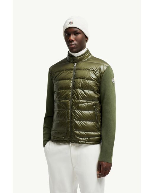 Moncler Wattierte Strickjacke Aus Wolle Mit Reißverschluss, Herren, Größe in Green für Herren