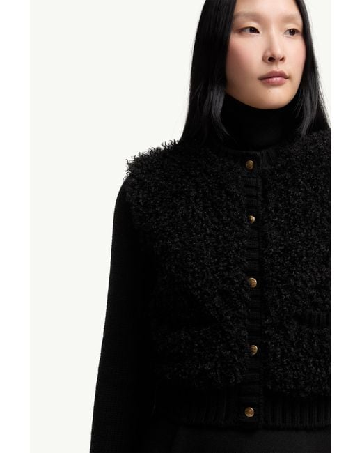 Cárdigan Acolchado De Lana Y Tejido Efecto Peluche, Mujer, Talla Moncler de color Black