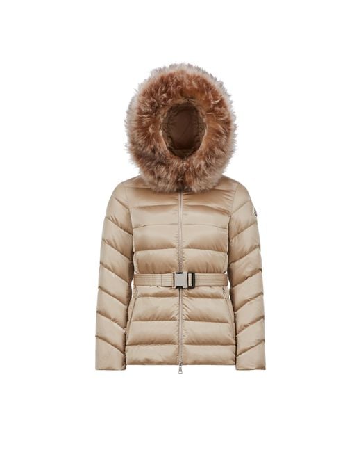 Moncler Brown Cupidone Hooded Shearling Short Down Jacket