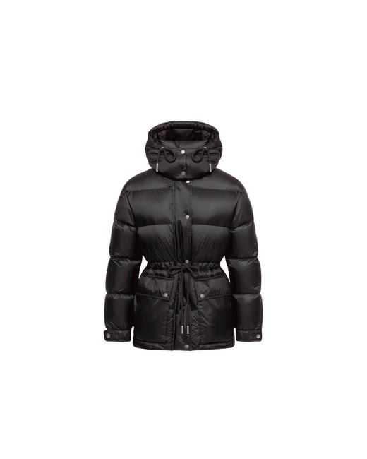 Moncler Black Moncler Sesie Hooded Mid-Length Down Jacket