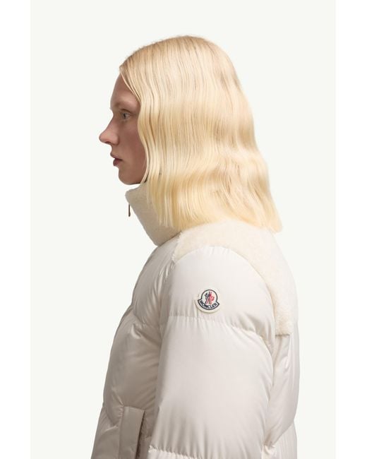 Moncler White Esnaie Teddy-Trimmed Short Down Jaket