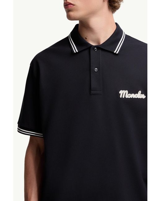 Polo De Piqué De Algodón Con Logotipo Bordado, Hombre, Talla Moncler de hombre de color Black