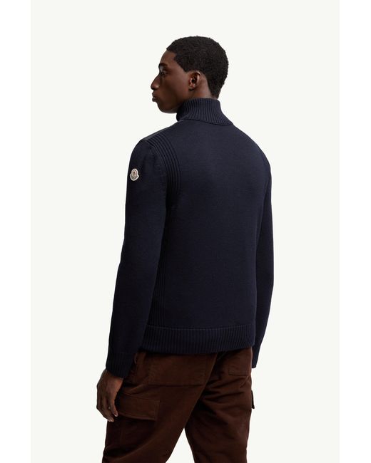 Moncler Wattierte Strickjacke Aus Wolle Mit Reißverschluss, Herren, Größe in Blue für Herren