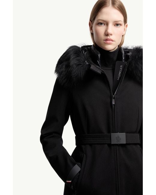 Moncler Black Bauges Daunen-Skijacke Mit Kapuze Und Shearling-Besatz, Damen, Größe