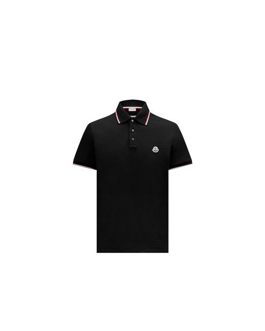Moncler Black Tricolor-Trimmed Cotton Piquet Polo Shirt for men