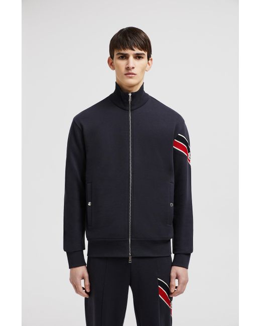 Moncler Blue Tricolor Accent Cotton Zip-Up Sweatshirt for men