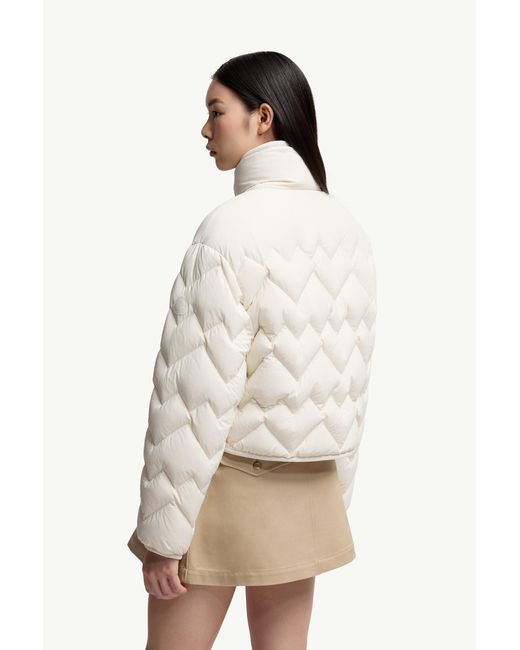 Moncler White Senevee Heart-Quilted Short Down Jacket