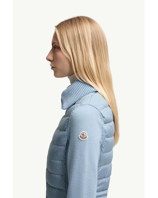 Cardigan Zippé Matelassé En Laine Moncler en coloris Blue