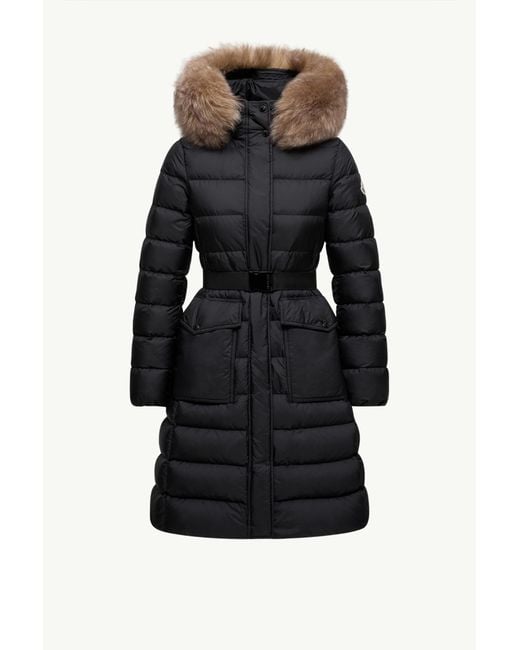 Moncler Black Khloesse Hooded Shearling-Trimmed Long Down Jacket