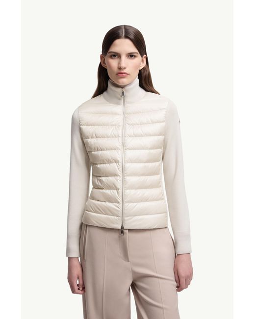 Cardigan Zippé Matelassé En Laine Moncler en coloris White