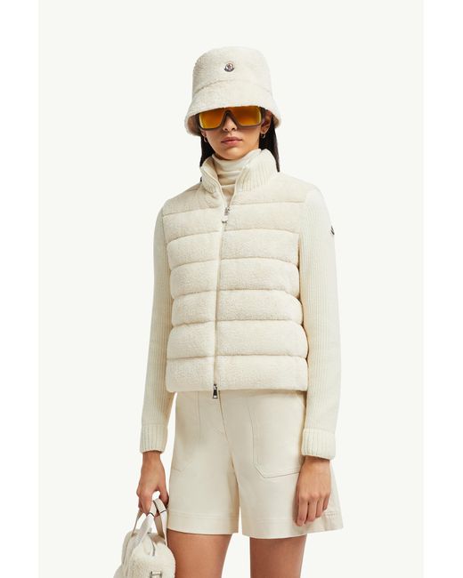 Moncler Padded Wool & Teddy Zip-Up Cardigan in White | Lyst