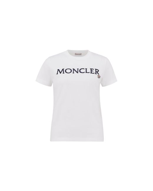 Moncler White T-shirt mit logostickerei