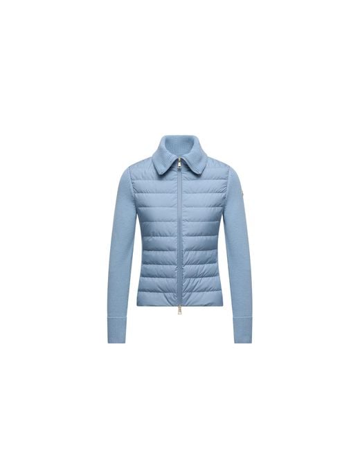 Cardigan Zippé Matelassé En Laine Moncler en coloris Blue