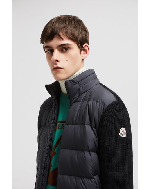 Moncler Black Padded Wool Zip-Up Hoodie for men