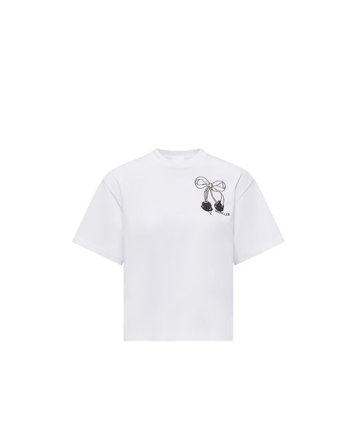 Moncler White Embroidered Cherry Logo Cotton T-Shirt