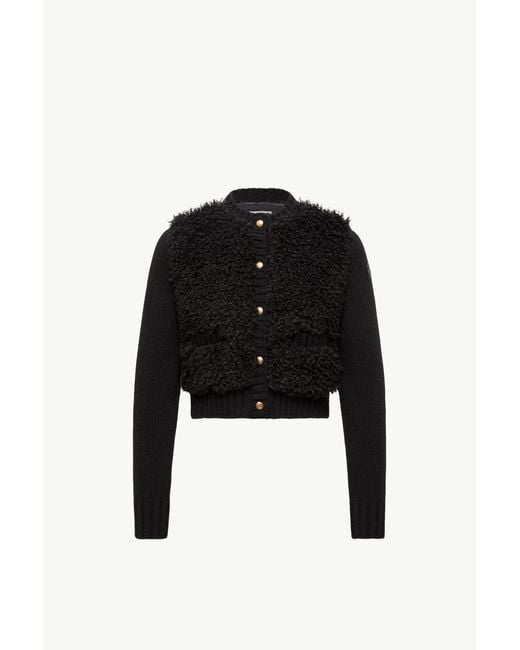 Cárdigan Acolchado De Lana Y Tejido Efecto Peluche, Mujer, Talla Moncler de color Black