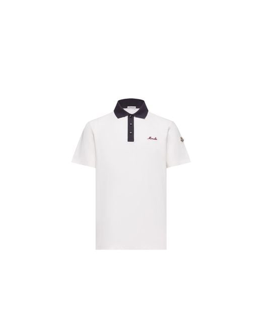Moncler White Moncler Embroidered Logo Cotton Piquet Polo Shirt for men