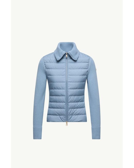 Cardigan Zippé Matelassé En Laine Moncler en coloris Blue