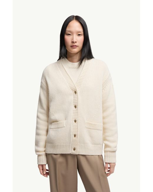 Cárdigan Con Cuello De Pico De Lana Y Cachemira, Mujer, Talla Moncler de color Natural