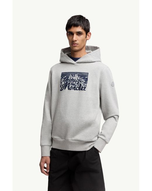 Sudadera Con Capucha De Algodón Con Logotipo De Montaña Bordado, Hombre, Talla Moncler de hombre de color Gray