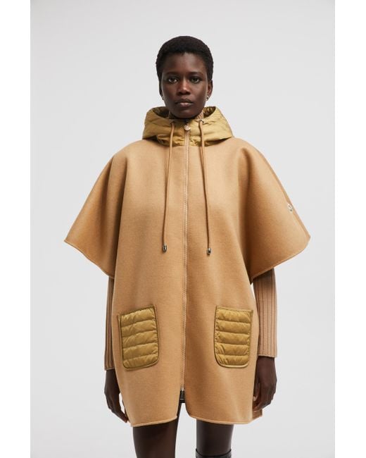 Moncler Hooded Wool Cape in Brown Lyst